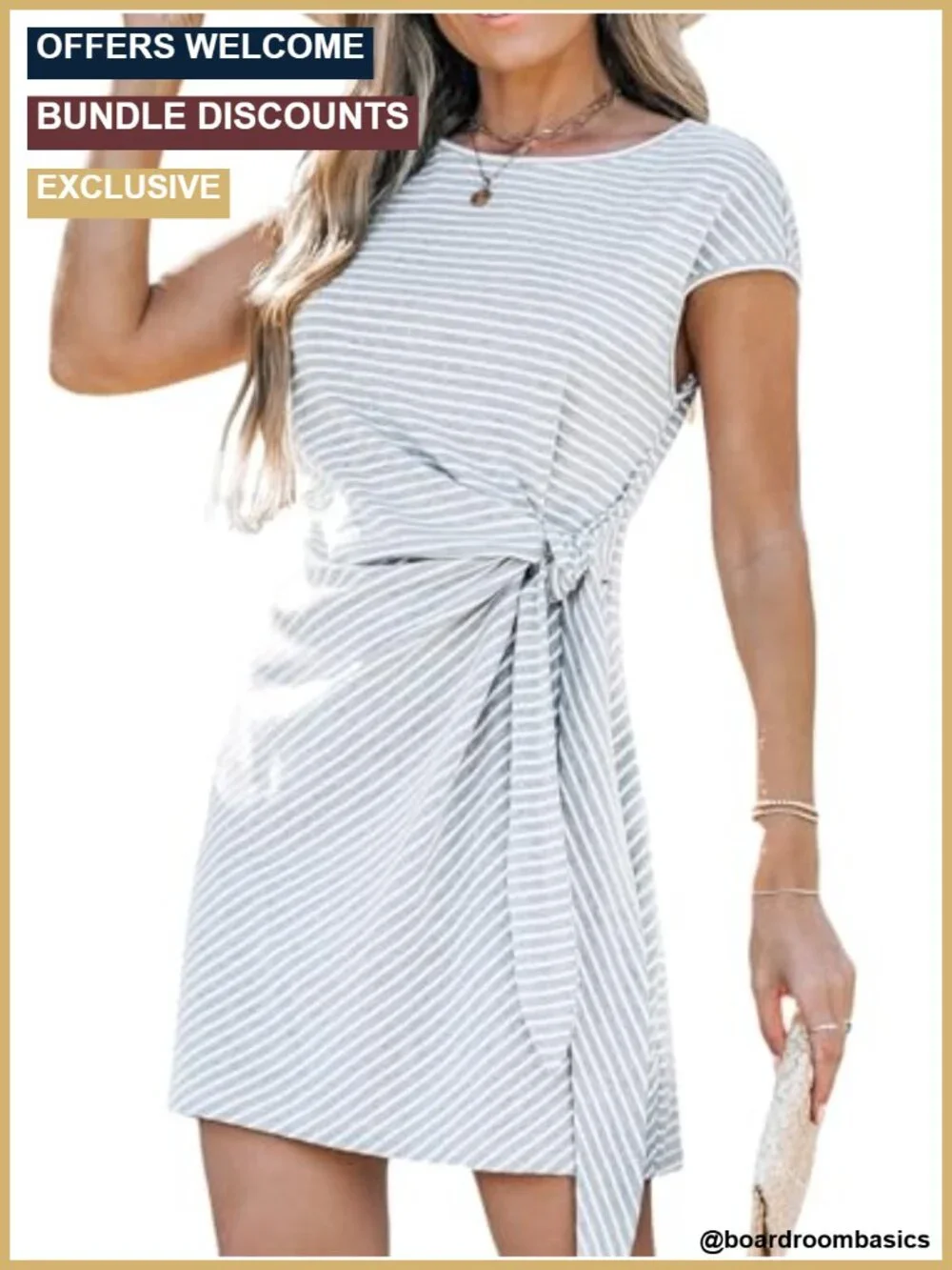 CUPSHE Striped Tie Waist Cap Sleeve Mini Dress Cotton Blend